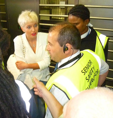 Helen Flanagan argues with Wembley senior safety supervisors to try and be 