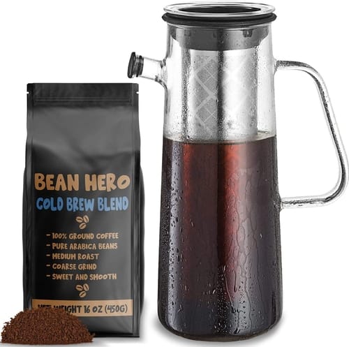 HeroFiber Cold Brew Coffee Maker 1L Glass Pitcher