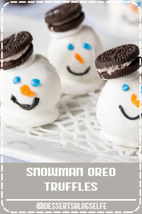 Snowman Oreo Truffles are perfect for the holidays with soft oreo cheesecake on the inside and a cute snowman decoration on the outside. Great for a party. So fun! #DessertsBlogSelfe #party #Oreo #DessertsforParties #christmas