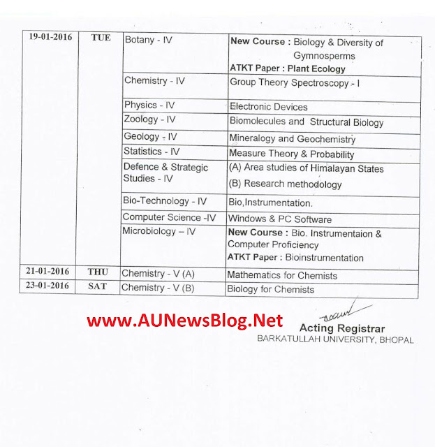 Barkatullah University PG Exam Time Table 2016 - aunewsblog