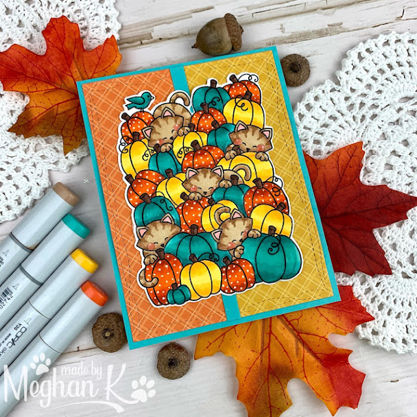 Meghan's card features Pumpkin Patch by Newton's Nook Designs; #inkypaws, #newtonsnook #cardchallenge, #cardmaking, #pumpkincards, #autumncards, #fallcards, #catcards