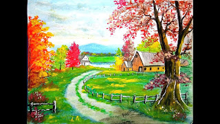 How to draw beautiful scenery with oil Pastel.drawing videos