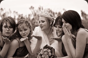 Wedding girls blowing kisses with bride- Joretha Taljaard Wedding Photography