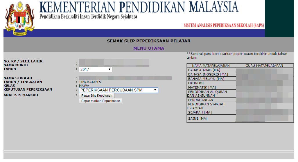 Semakan Keputusan Peperiksaan Murid Oleh Ibu Bapa Melalui Sistem Analisis Peperiksaan Sekolah Saps Ciklaili Com