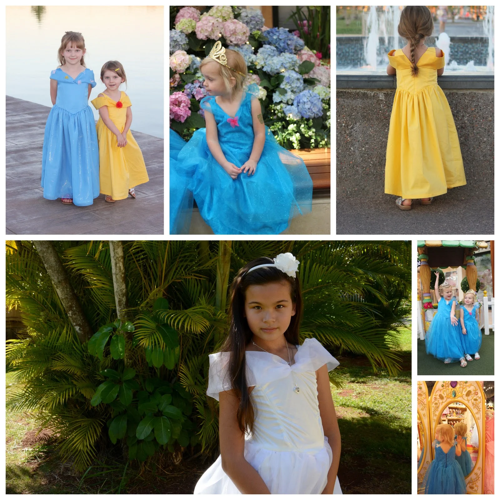 Little girls in princess party dress collage
