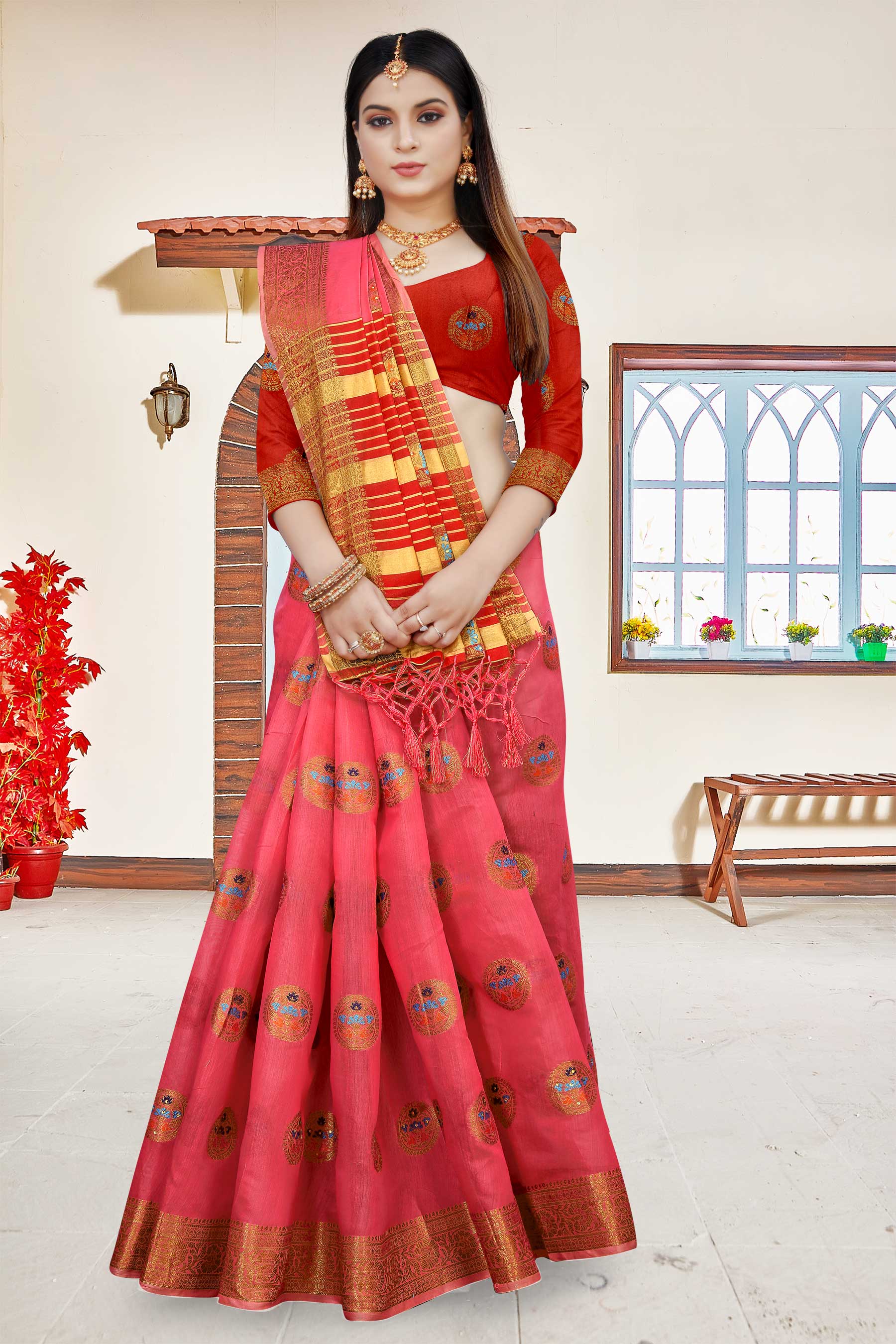 Red Semi Paithani Silk Saree