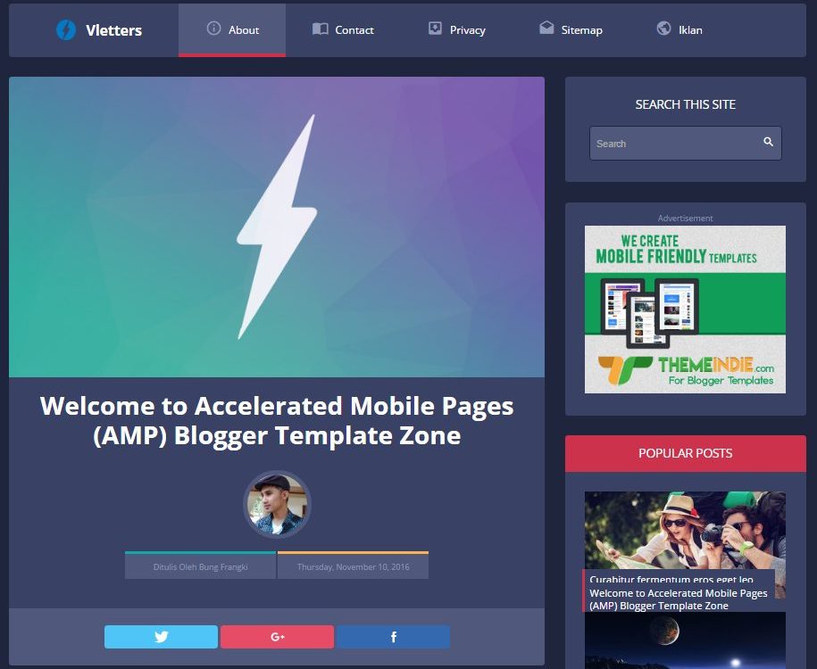 VLETTERS Stylish Modern AMP Blogger Template