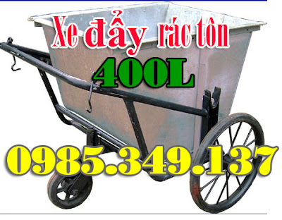 xe đẩy rác tôn 400 lít