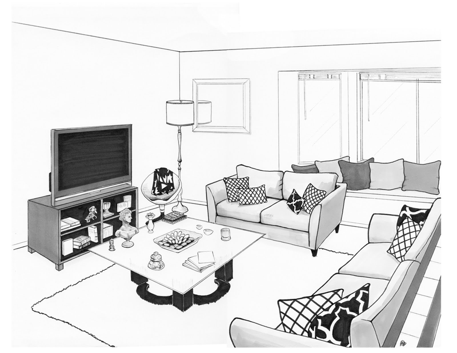 FlakO render drawing  of andres living  room 