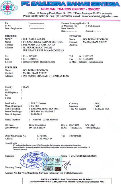 PT. SAMUDERA BAHARI SENTOSA: Contoh Permohonan Survey