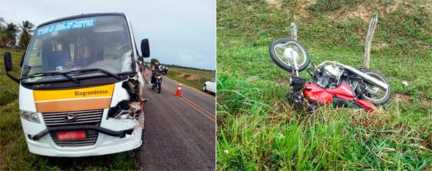 Batida frontal entre micro-ônibus e moto mata três pessoas na RN-084