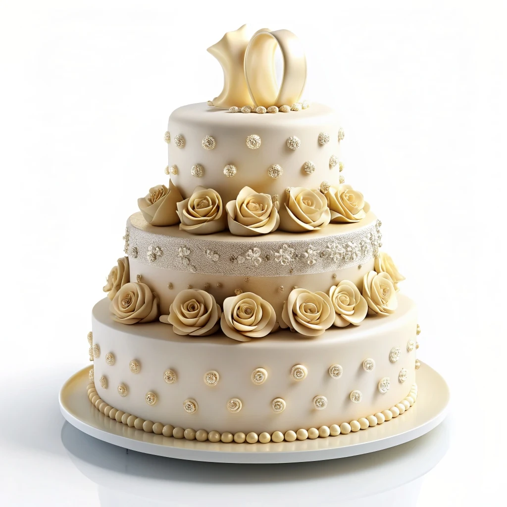  Pastel de aniversario de bodas de 10 años en color blanco decorado con rosas y perlas 