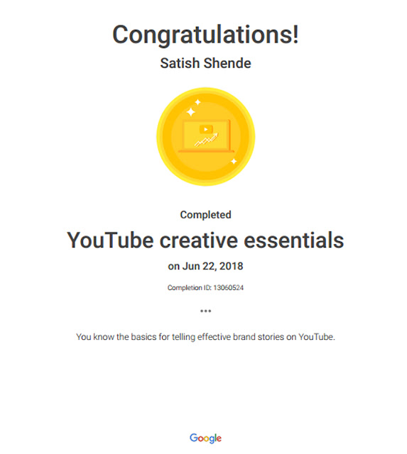 YouTube creative essentials Certificate