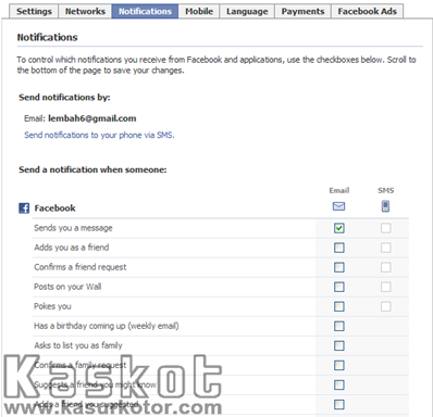 Mematikan Pemberitahuan ke E-mail di Facebook