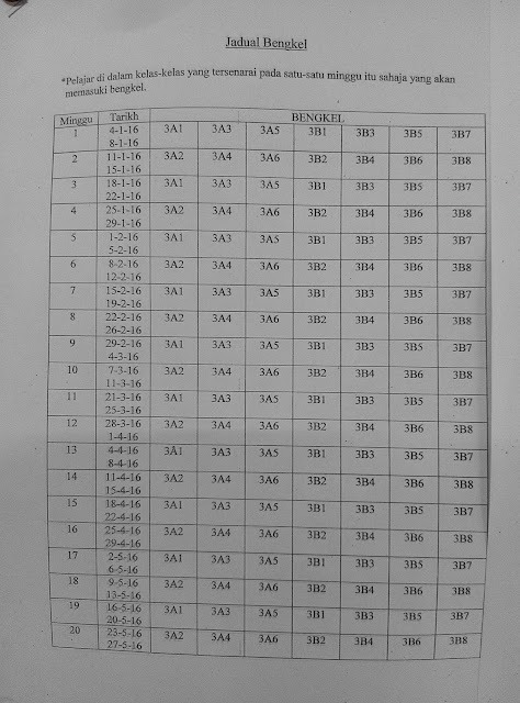 Form3 Jit Sin RBT: JADUAL BENGKEL 2016