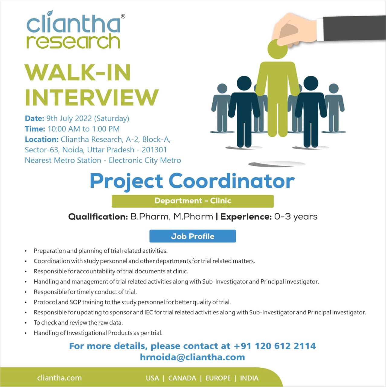 Job Available's for Cliantha Research Walk-In Interview for B Pharma/ M Pharma