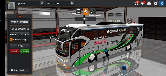 MOD BUSSID Pariwisata Dewi Sri SR2 XHD Prime Scania Full Animasi