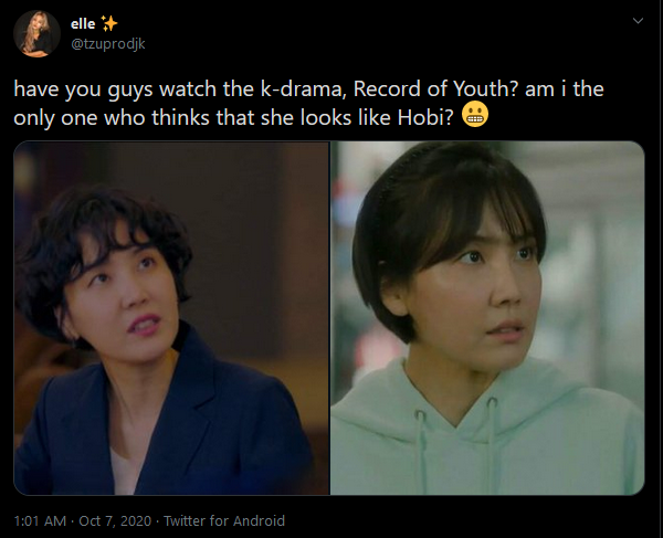 This Actress of 'Record Of Youth' is Said Looks Like BTS' J-Hope