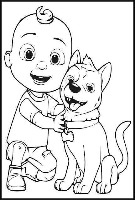Cocomelon JJ and a Dog Coloring Pages