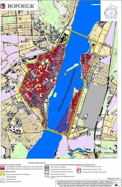 Карта-схема зон экологических ограничений градостроительной деятельности центральной исторической части городского округа г. Воронеж
