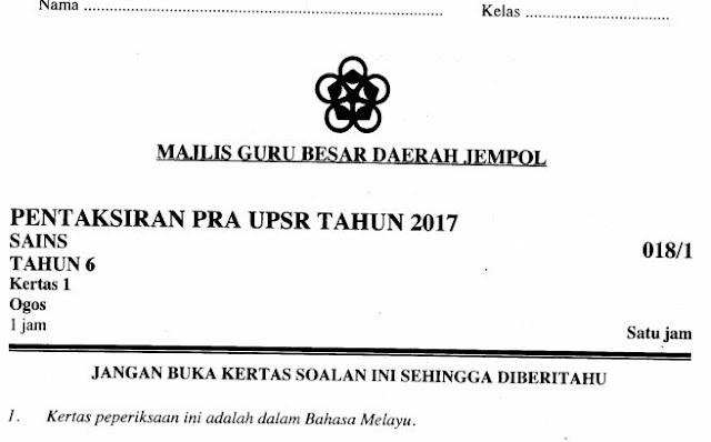 SOALAN PERCUBAAN UPSR 2017 SEMUA SUBJEK (NEGERI SEMBILAN 