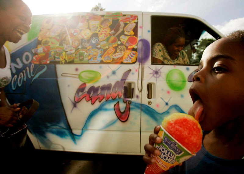 You hear Gemini Kelly's So Icy ice cream truck before you see it, 