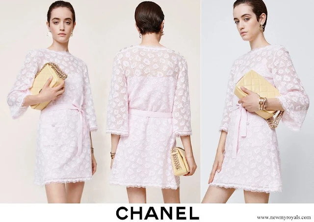 Charlotte Casiraghi wore Chanel dress belt Cotton and Mixed Fibers Light Pink