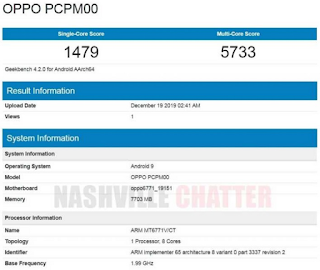 Oppo A91 Geekbench Score Leaks