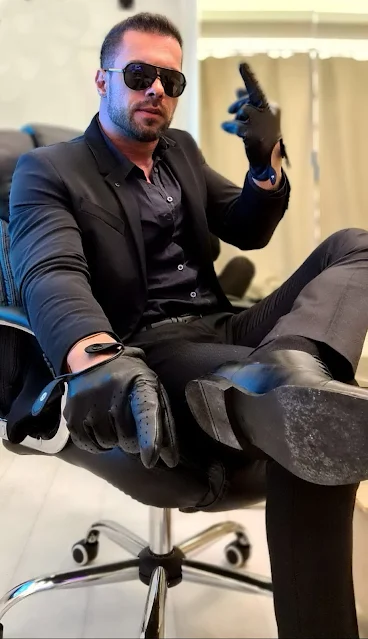 Black Leather Jacket Cocky Muscle Master Giving the Finger Curated by Oregonleatherboy
