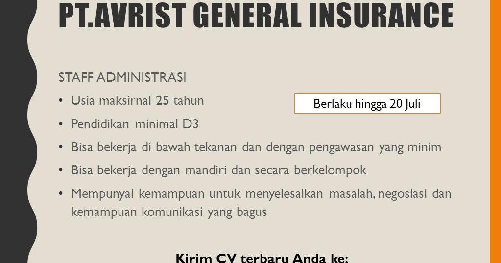 Lowongan Kerja Kota Balikpapan: Lowongan PT.AVRIST GENERAL 