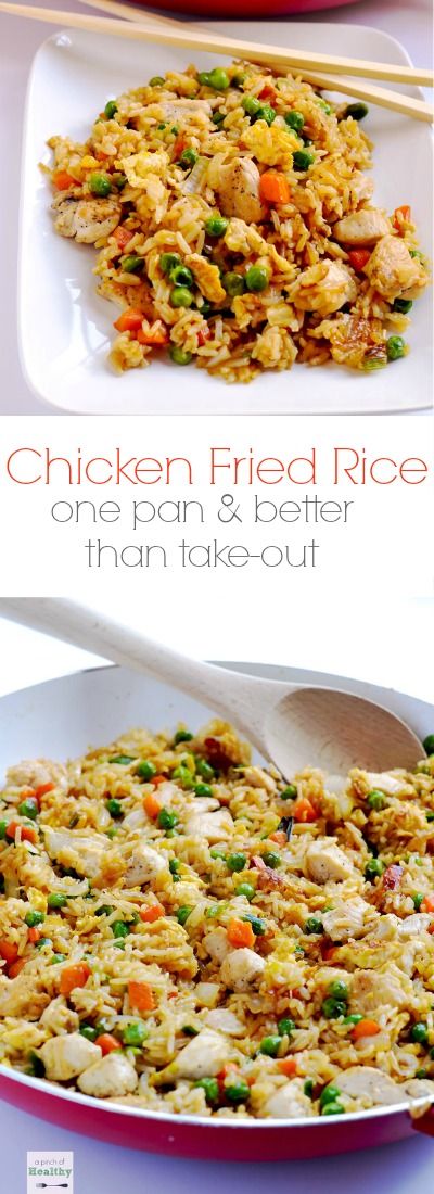 Skip the takeout and make this easy chicken fried rice at home. It's a simple weeknight dinner that's so budget friendly, and it's a real crowd-pleaser! | APinchOfHealthy.com