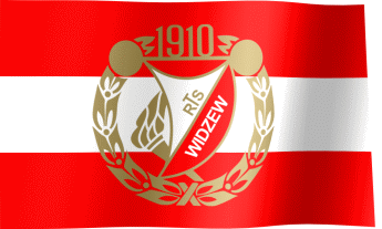 The waving fan flag of Widzew Łódź with the logo (Animated GIF)