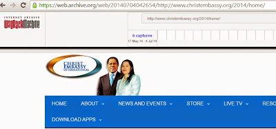 Pastor Chris and Anita Oyakhilome at the top of the Christ Embassy website July 2014