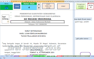 aplikasi cetak skhu excel SD tahun pelajaran 2018/2019