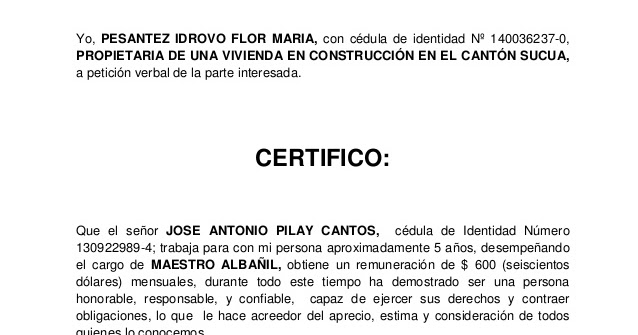 DOCUMENTOS: Certificado de trabajo