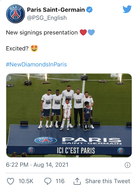 Lionel Messi received an epic introduction to Paris Saint-Germain fans at the Parc des Princes after he walked onto the pitch to the Chicago Bulls' iconic theme song. PSG head coach Mauricio Pochettino confirmed that the 34-year-old Argentine superstar would not make his debut against Strasbourg on Saturday