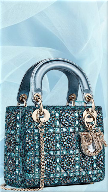 ♦Mini Lady Dior bag in metallic calfskin and satin with celestial blue bead embroidery #dior #ladydior #bags #blue #brilliantluxury