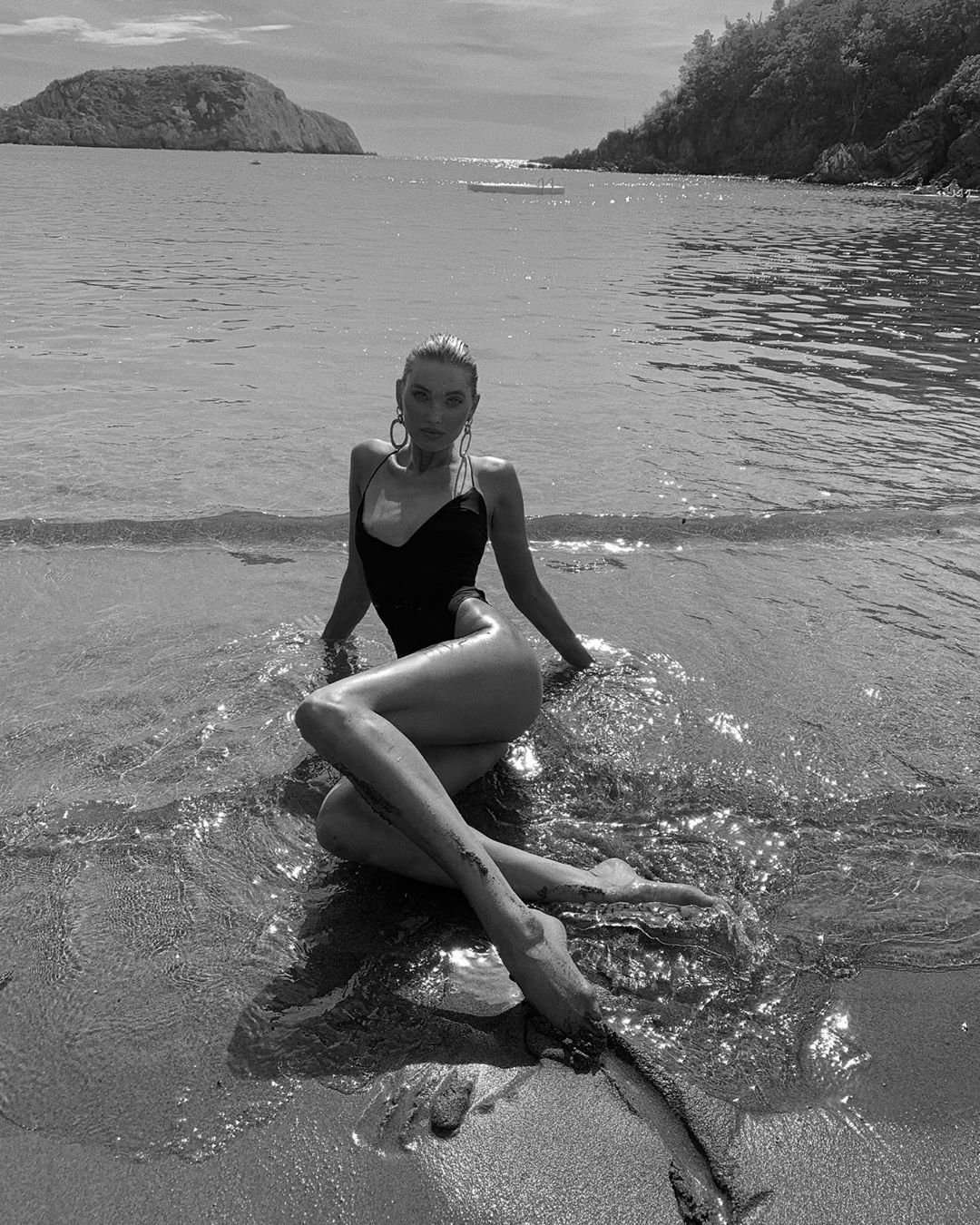 Elsa Hosk in Sexy Black Swimsuit Photoshoot 2019
