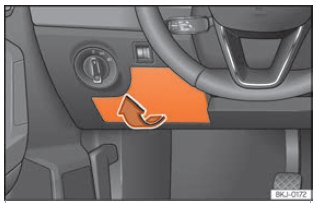 On the driver's side dashboard: fuse box cover
