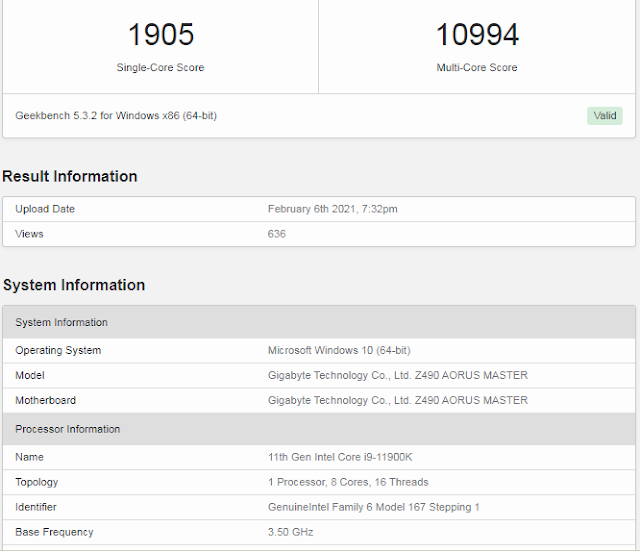 Intel Core i9-11900k Benchmarks