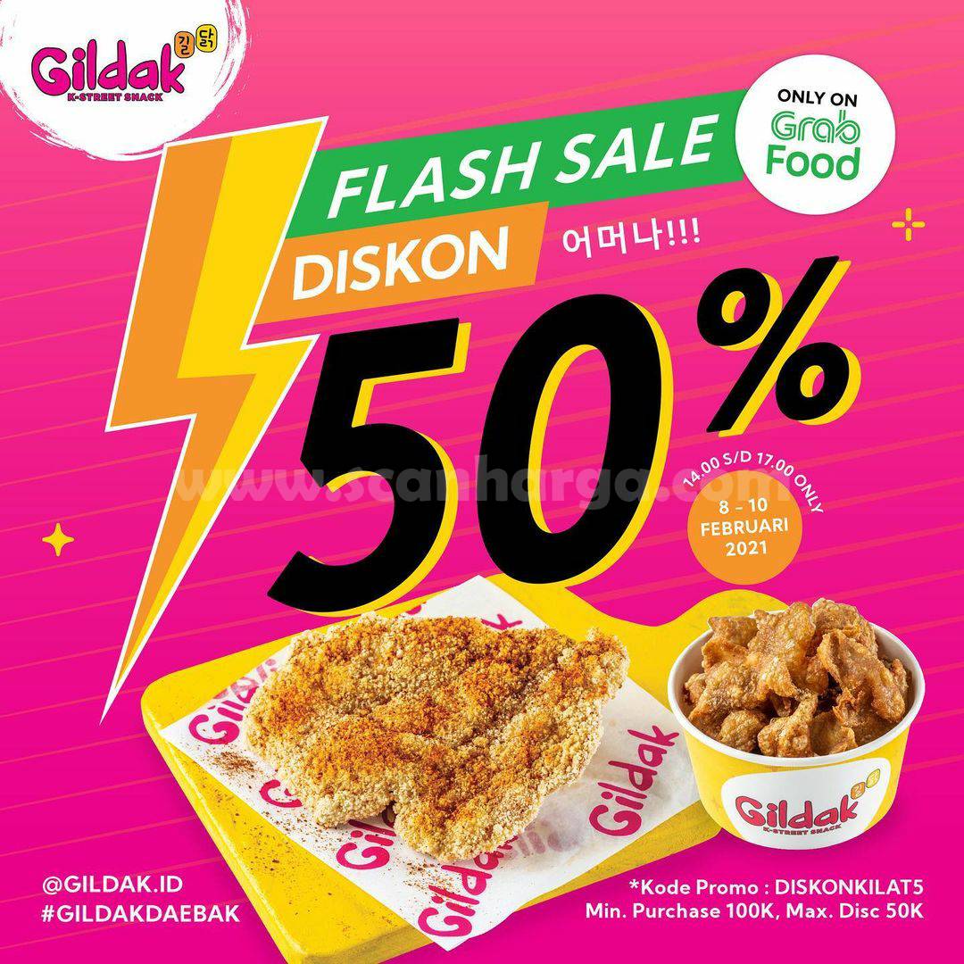 GILDAK Promo Flash Sale Diskon hingga 50% Khusus Pemesanan Via GRABFOOD