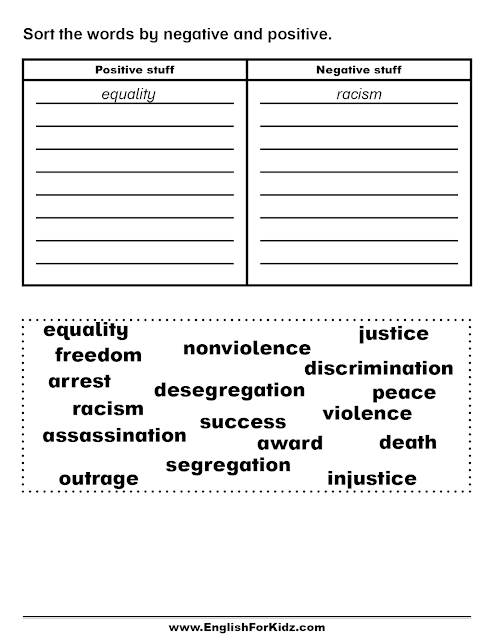 Martin Luther King vocabulary worksheet - free PDF available