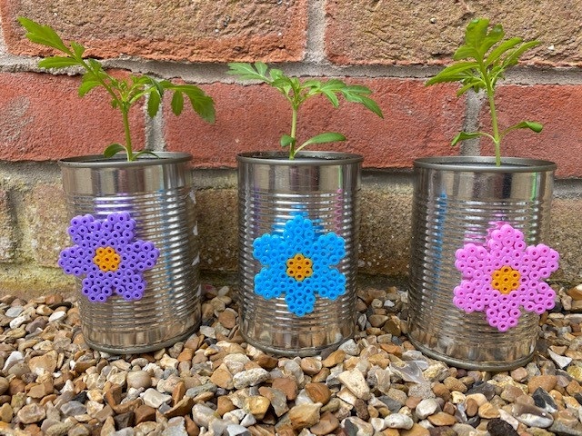Hama bead flower tin can decorations