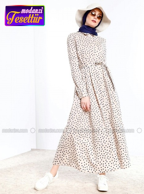 Doğal Kumaşlı Boydan Düğmeli Elbise - Lacivert - Refka - Modanisa - 2018 tesettür elbise modelleri