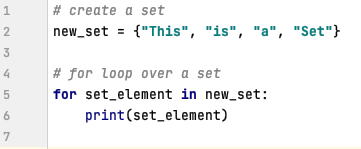 For loop in Python over a Set