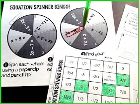 Solving equations spinner bingo game