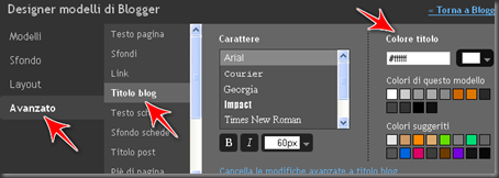 come cambiare colore titolo blog