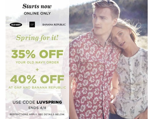Spring For It Old Navy 35% Off + 40% Off Gap & Banana Republic Promo Code