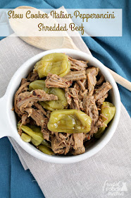 It only takes 4 ingredients & a few minutes of prep to make this juicy and flavorful Slow Cooker Italian Pepperoncini Shredded Beef.