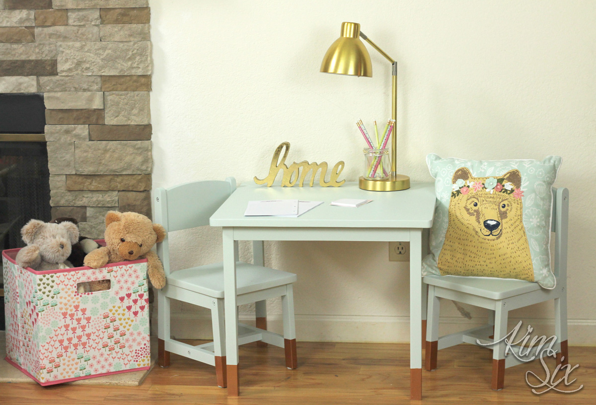 Blue and gold table and chairs